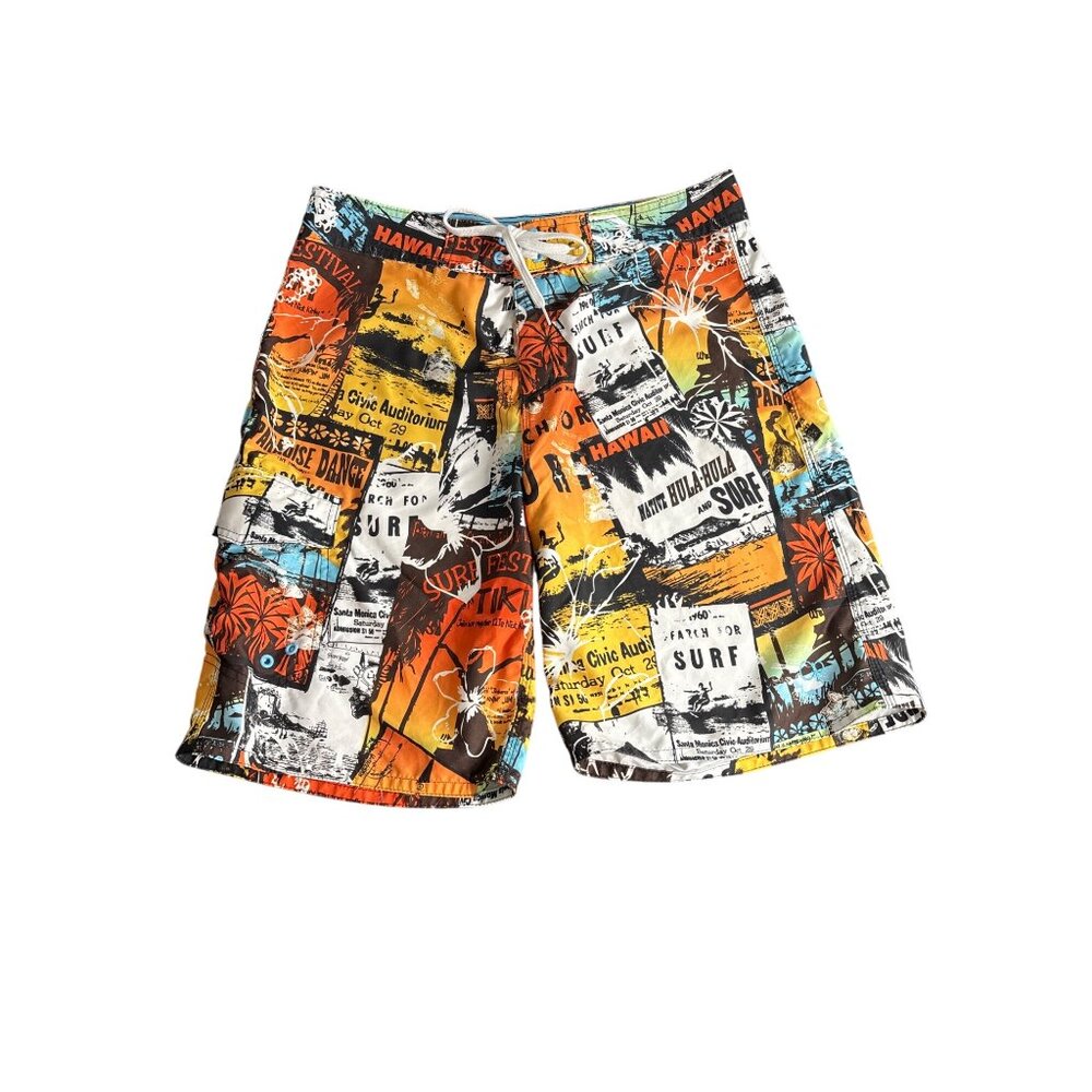 Ocean Pacific Men's Colorful Pop Art Hawaiian Board Shorts Size 34